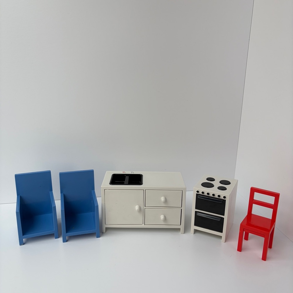 Rare VTG IKEA Dollhouse Plastic Furniture Kitchen Living Room Stove‎ Sink Chairs
